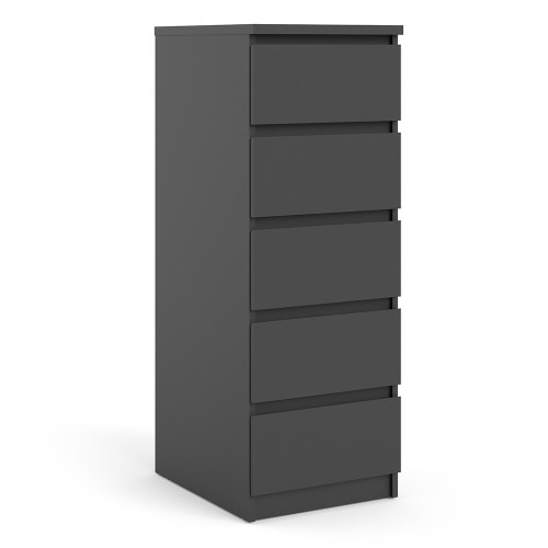 Caia Narrow Chest of 5 Drawer Black