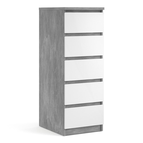 Caia Narrow Chest of 5 Drawer Concrete