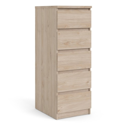 Caia Narrow Chest of 5 Drawer Oak