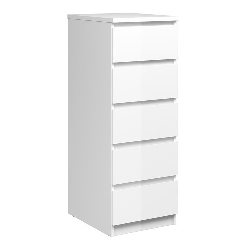 Caia Narrow Chest of 5 Drawers White