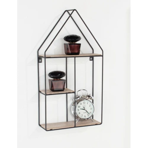 Loft Wire and Woodgrain House Shape Display Shelf