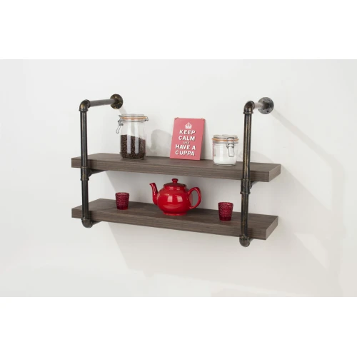 Loft 60cm Double Wall Shelf with Pipe Design Brackets