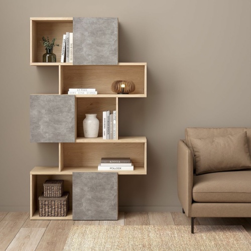 Bookcase with 3 Doors in Hickory Concrete
