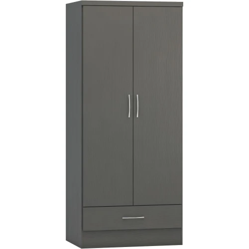 Nevada 2 Door 1 Drawer Wardrobe 3D Grey