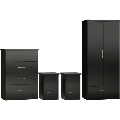 Nevada 2 Door Wardrobe Bedroom Set Black Gloss