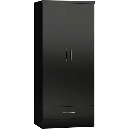 Nevada 2 Door 1 Drawer Wardrobe Black Gloss