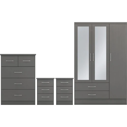 Nevada 3 Door Wardrobe Bedroom Set 3D Grey