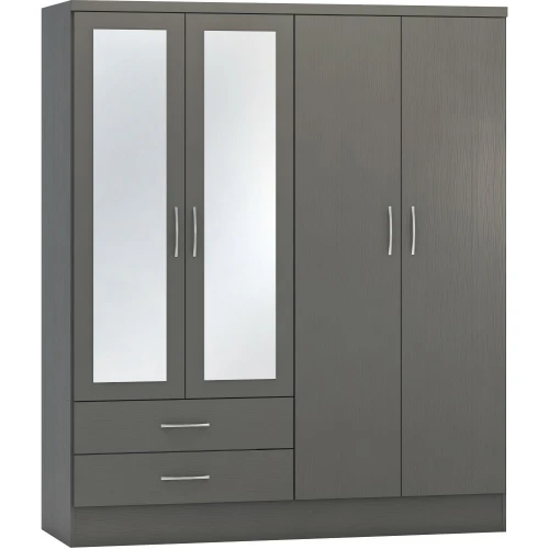 Nevada 4 Door Wardrobe 3D Grey