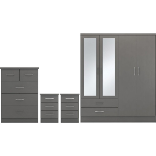 Nevada 4 Door Wardrobe Bedroom Set 3D Grey