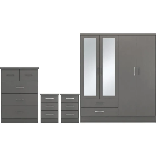 Nevada 4 Door Wardrobe Bedroom Set 3D Grey