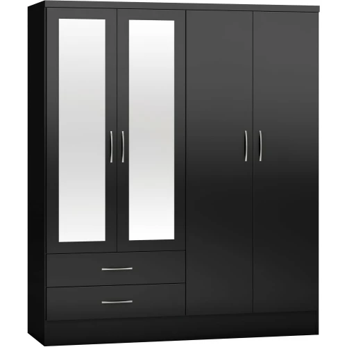 Nevada 4 Door Wardrobe Black Gloss