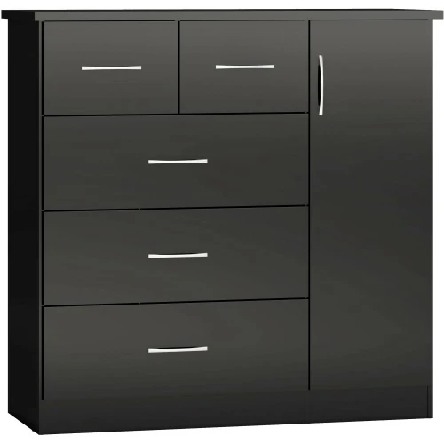 Nevada 5 Drawer Low Wardrobe Black Gloss