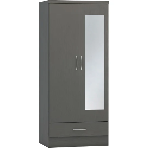 Nevada Mirrored 2 Door Wardrobe 3D Grey