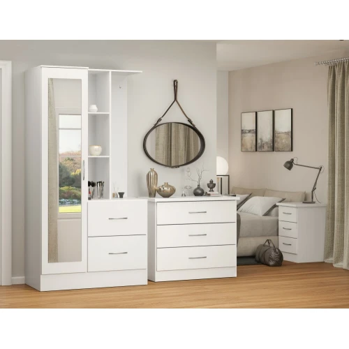 Nevada Mirrored Open Shelf Wardrobe White