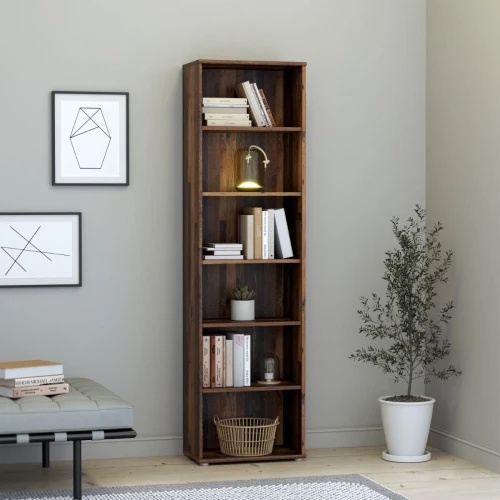 Essential Narrow 5 Shelf Bookcase in Vintage Oak