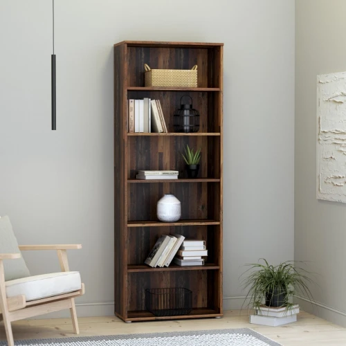 Essential Wide 5 Shelf Bookcase in Vintage Oak